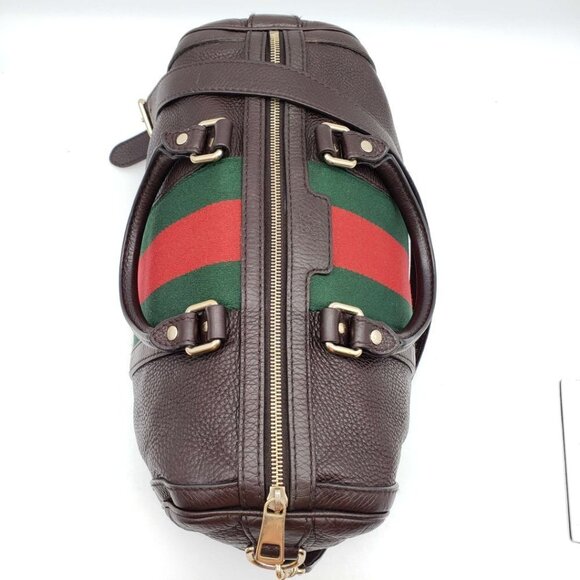 100% Authentic Gucci Web Brown Boston Leather Shoulder Bag 635-11292021 - Picture 9 of 16
